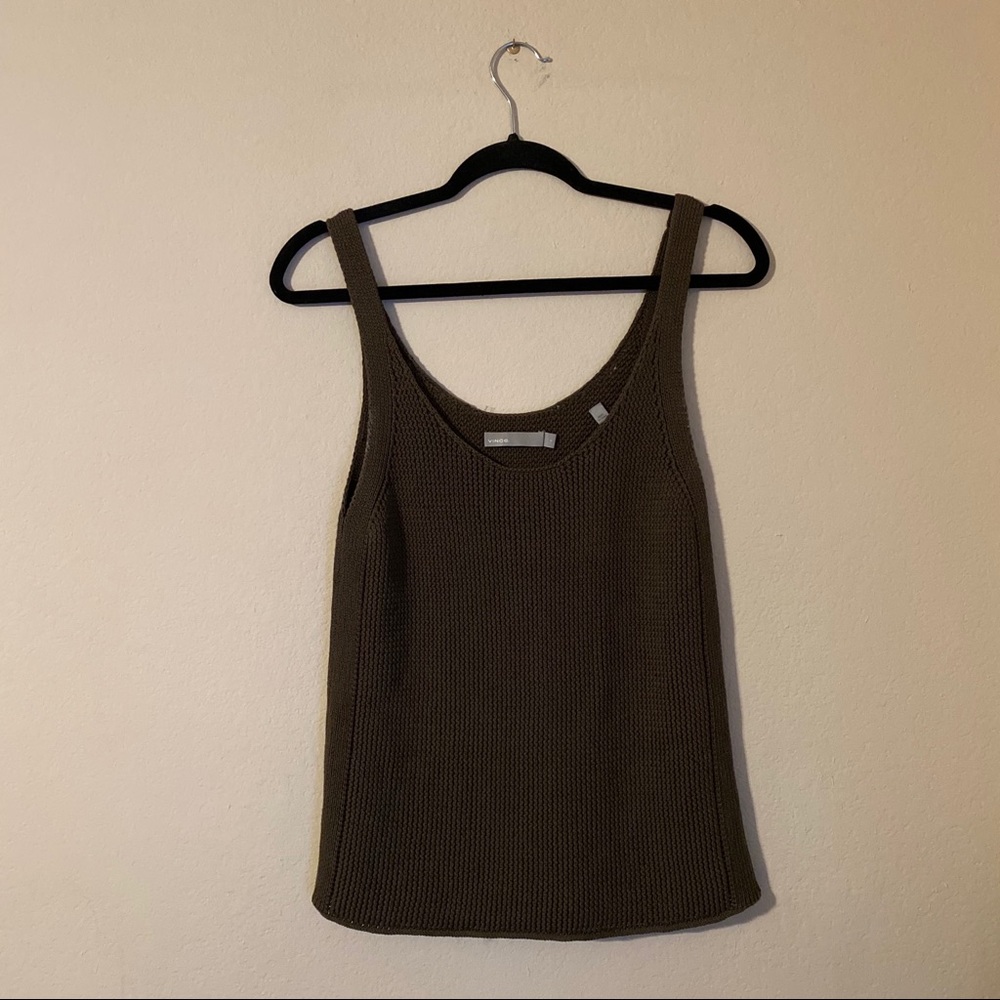 VINCE green lattice stitch scoop neck tank top S - Picture 2 of 11